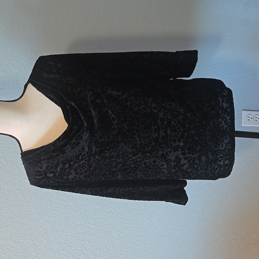 WEATHERPROOF Burnout Velvet Blouse 3/4 Sleeve Drape Neck Whimsigoth Vintage XL